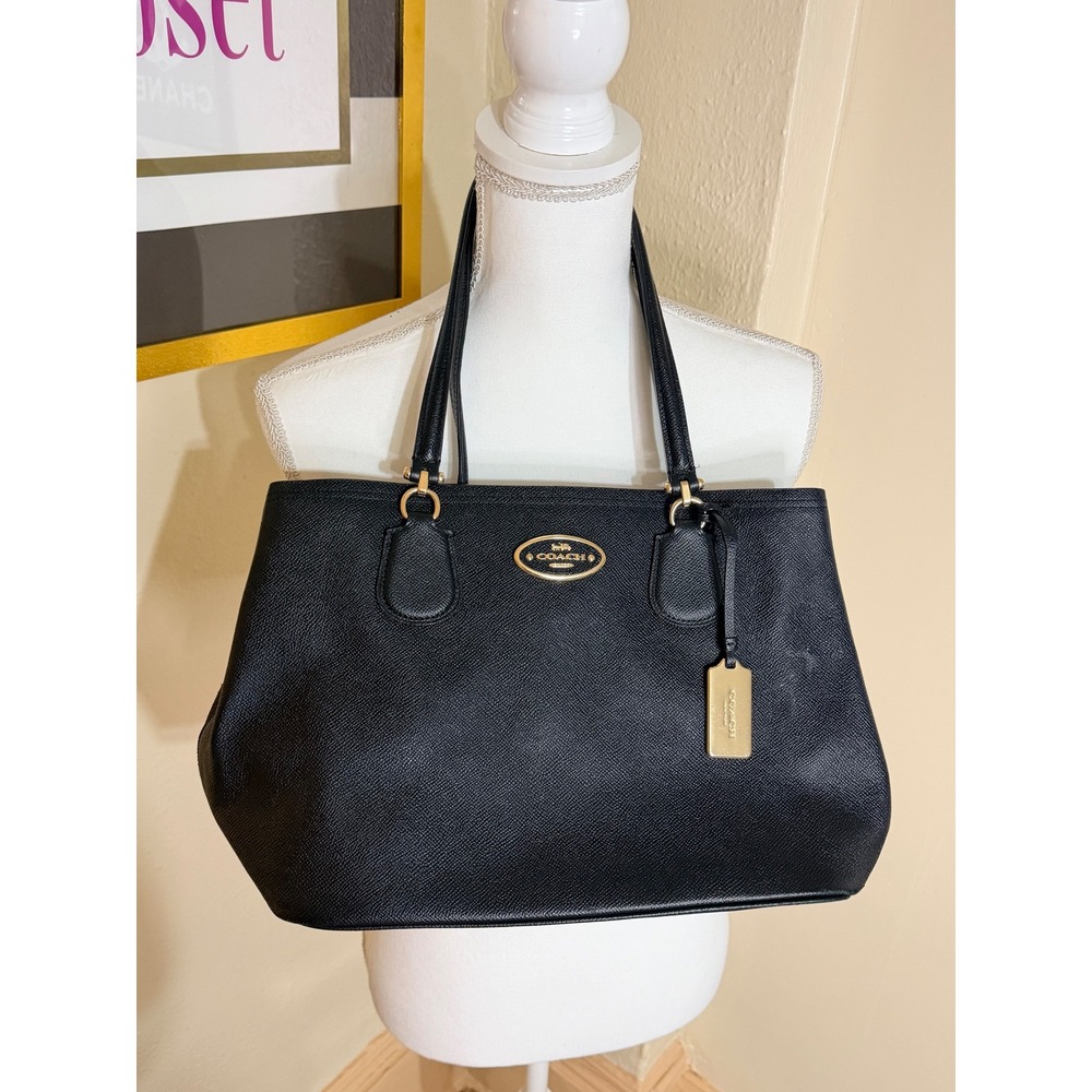 Coach Black Leather Tote with Gold Hardware